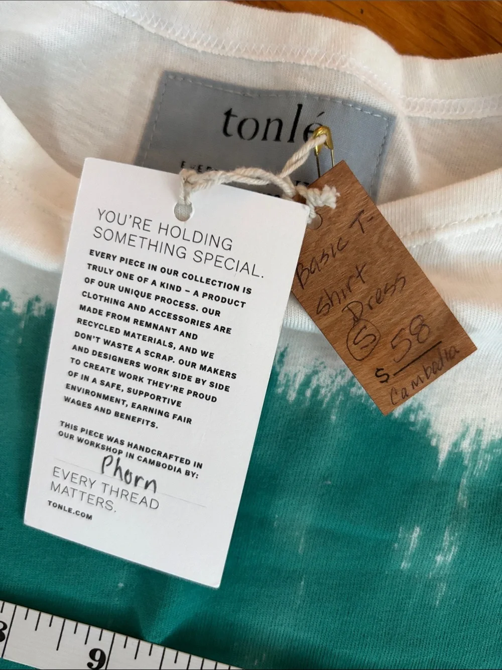 tonle White Mini Dress with Teal, Dark Teal and Red Stripes